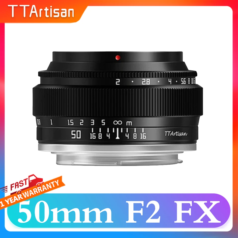 TTArtisan Full Frame 50mm F2 Manual Focus Standard Prime Camera Lens for Portrait Photography with Fujifilm XF-mount XE4 XT30