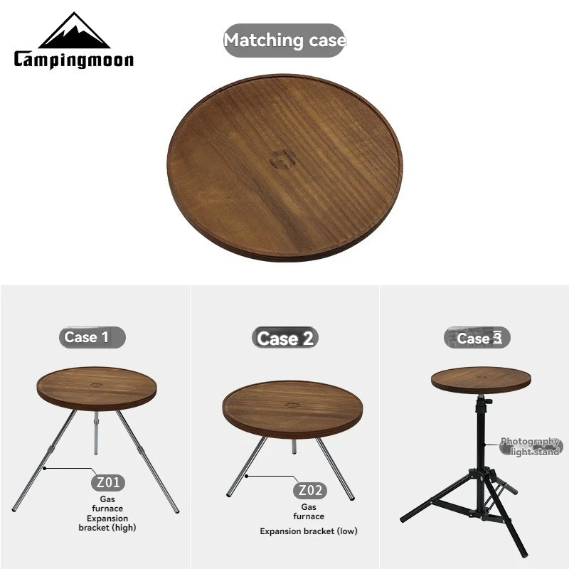 CAMPINGMOON Black Walnut round Table Board Outdoor Picnic Extension Rack Solid Wood BC Camping Storage Rack for Garden Patio