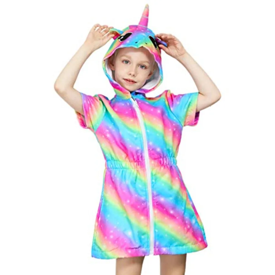 Sylfairy Cover Up for Girls Terry Swim Cover Ups Hooded Terry Cover Up Bathing Suit Beach Dress 4-9Years
