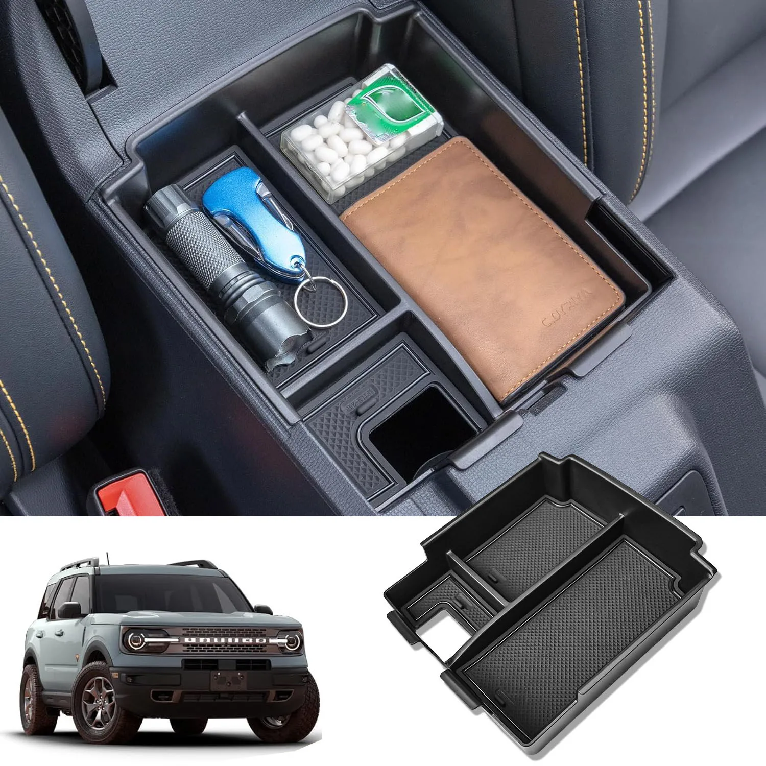 

Sixthsmoy For Ford Bronco 2025 4-Door Full Size Bronco Center Console Organizer Tray Armrest Storage Interior Car Accessories