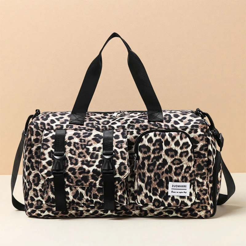 Fashionable Leopard Print Sports Gym Bag with Independent Shoe Compartment for Suitable for Travel Camping Storage Fitness Yoga