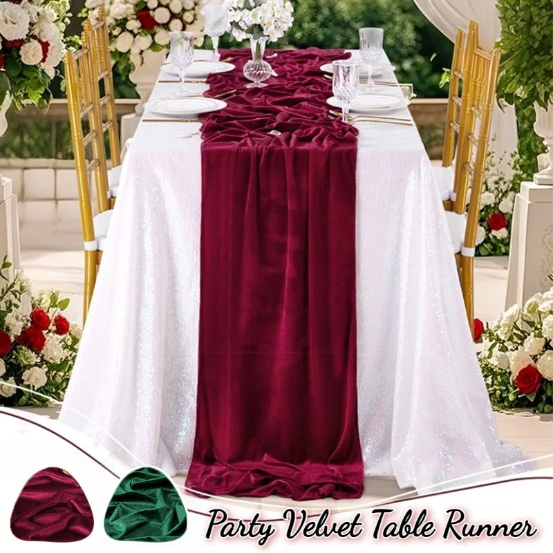 

Wine Red Velvet Table Runner 29x120Inch Luxury Wedding Birthday Party Decor Soft Fabric Long Table Cloth for Reception Holiday