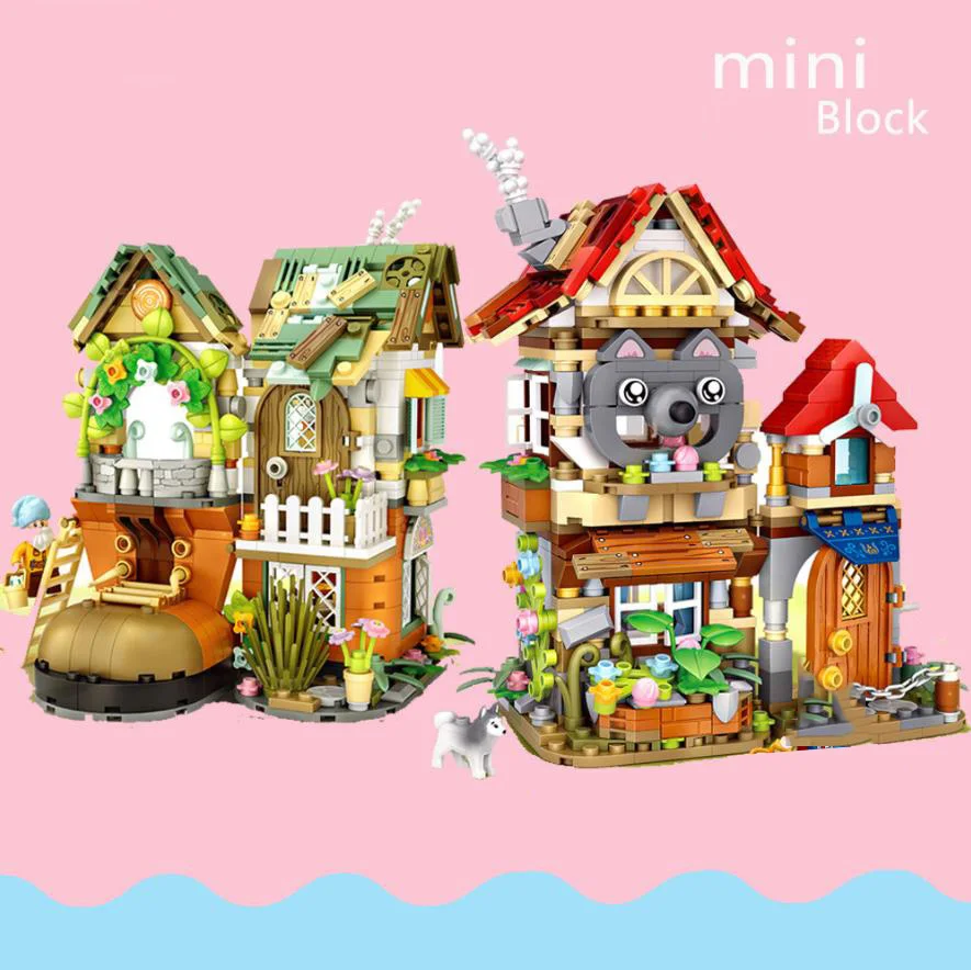 

Fairy Tale Street View House Mini Block Little Red Riding Hood Snow Whites And Dwarfs Building Brick Toys Wolf Rabbit Figures