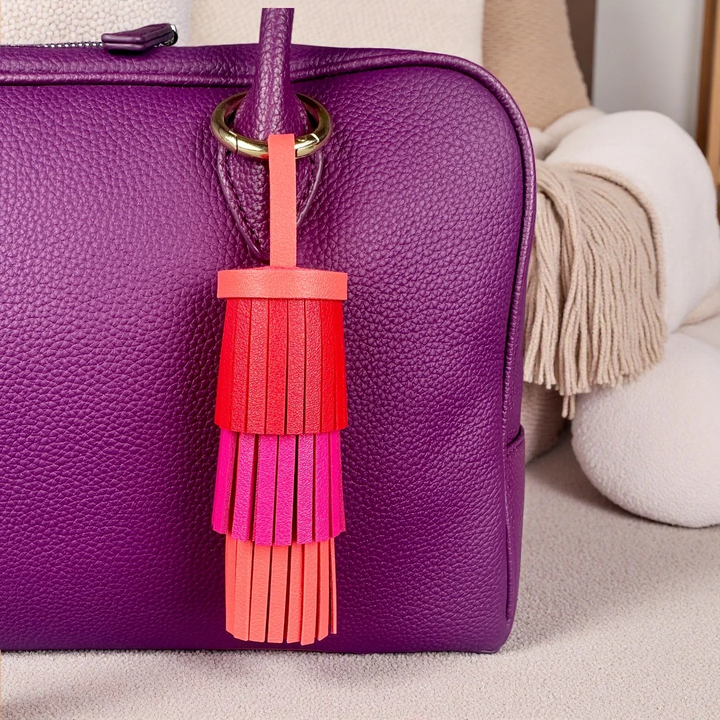Handmade Bohemian Leather Tassel - Luxuriously Thick Fringe with Large Metal Ring for Bag & Keys-PU Leather-Perfect For Gift