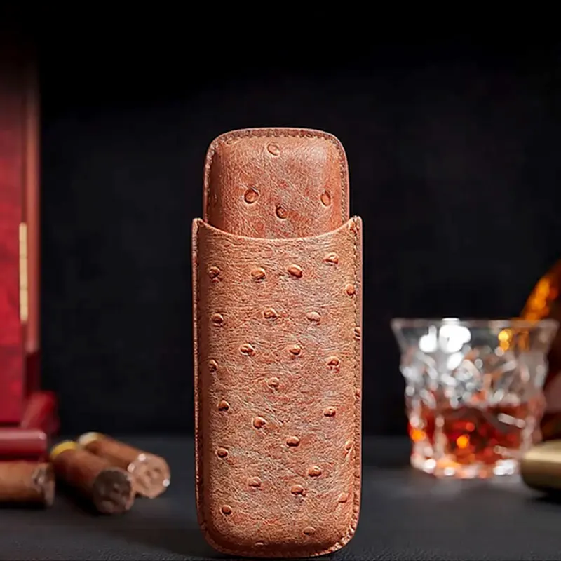 

Cigar Tube 2 Slots Case brown Travel portable Cigar Accessories Leather Humidor 917