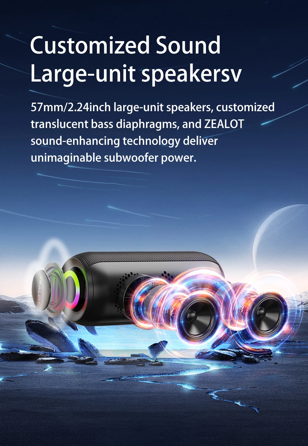 ZEALOT-S32MAX Tragbarer Bluetooth-Lautsprecher 20W Wasserdichter Kabelloser Lautsprecher Leistungsstarker Klang Bassverstärkung Ultra-Lange Akkulaufzeit – Detail 8