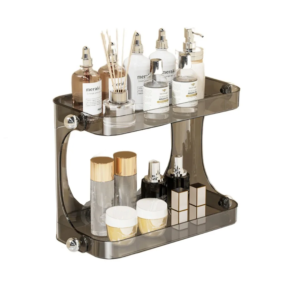 

Double-Layer Bathroom Storage Rack Suction Cup Side Hooks Cosmetics Display Stand Hanging/Free Standing Large Load Bearing