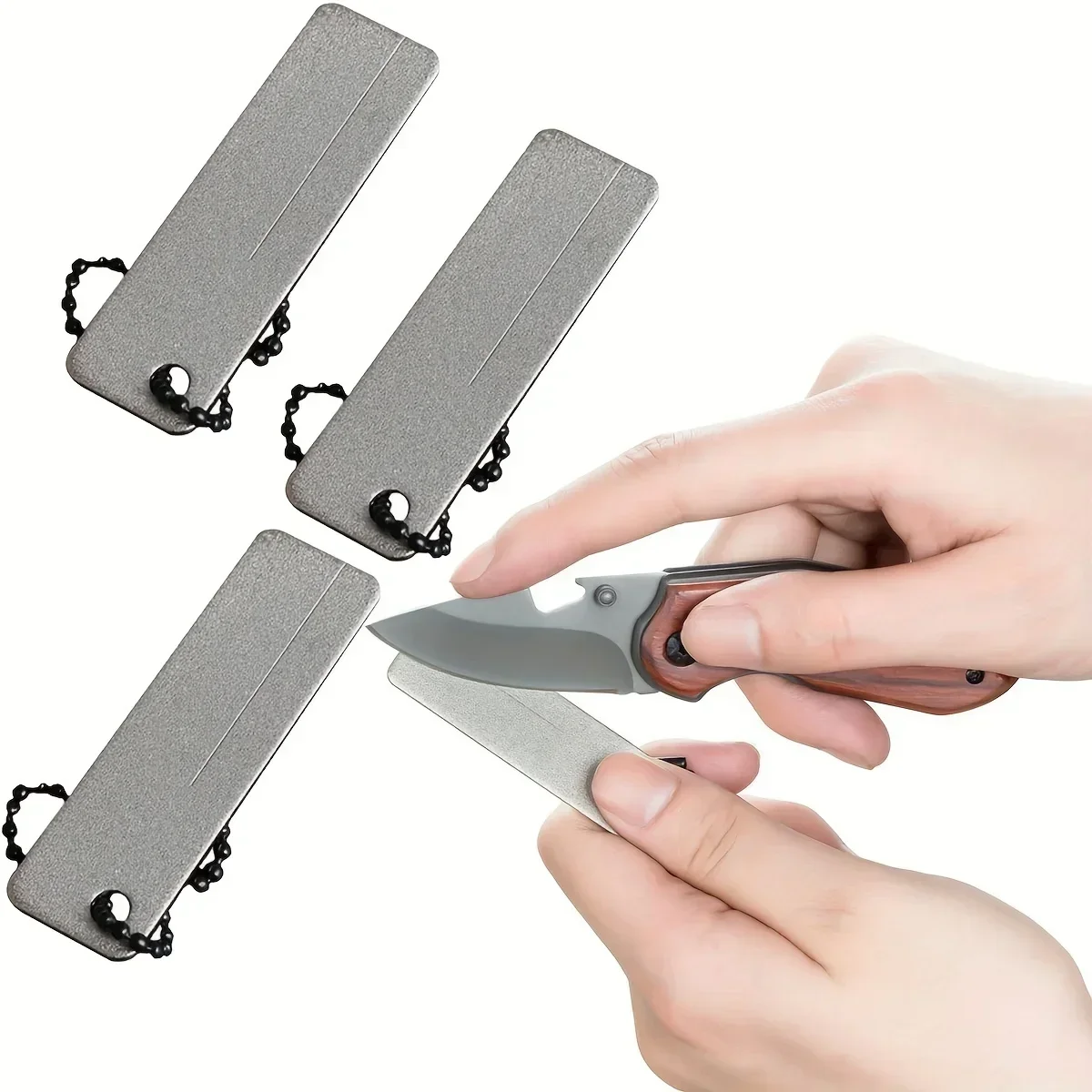 Portable Diamond Knife Sharpener Mini Keychain Camping Tool with Emery Nail File Compact Pocket Sharpener for Outdoor, Kitchen