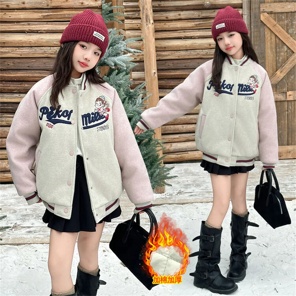 

8820 Add cotton Embroidered P-type Girl Baseball Jacket Korean Fashion Girl's Jacket Baseball Uniform Girls' Jacket Coat