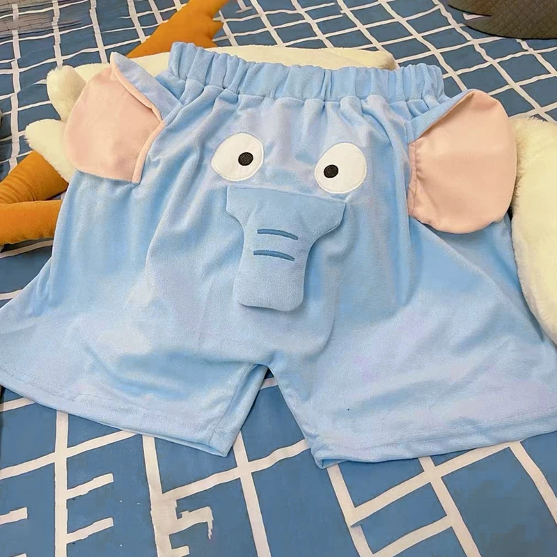 Lounge Pyjama Shorts 3D Ears Trunk Cartoon Lovely Elephant Loose Casual Plush Sleepwear Summer Couple Sleep Buttom Home Wear