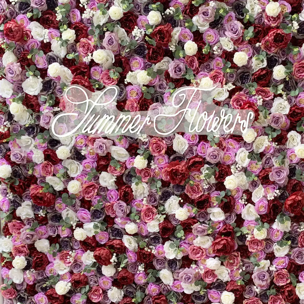 Outdoor Wedding Backdrop 3D Pink-purple Curtain Cloth Flower Wall Rose Hydrangea Arrangement Floral Event Party Reception Props