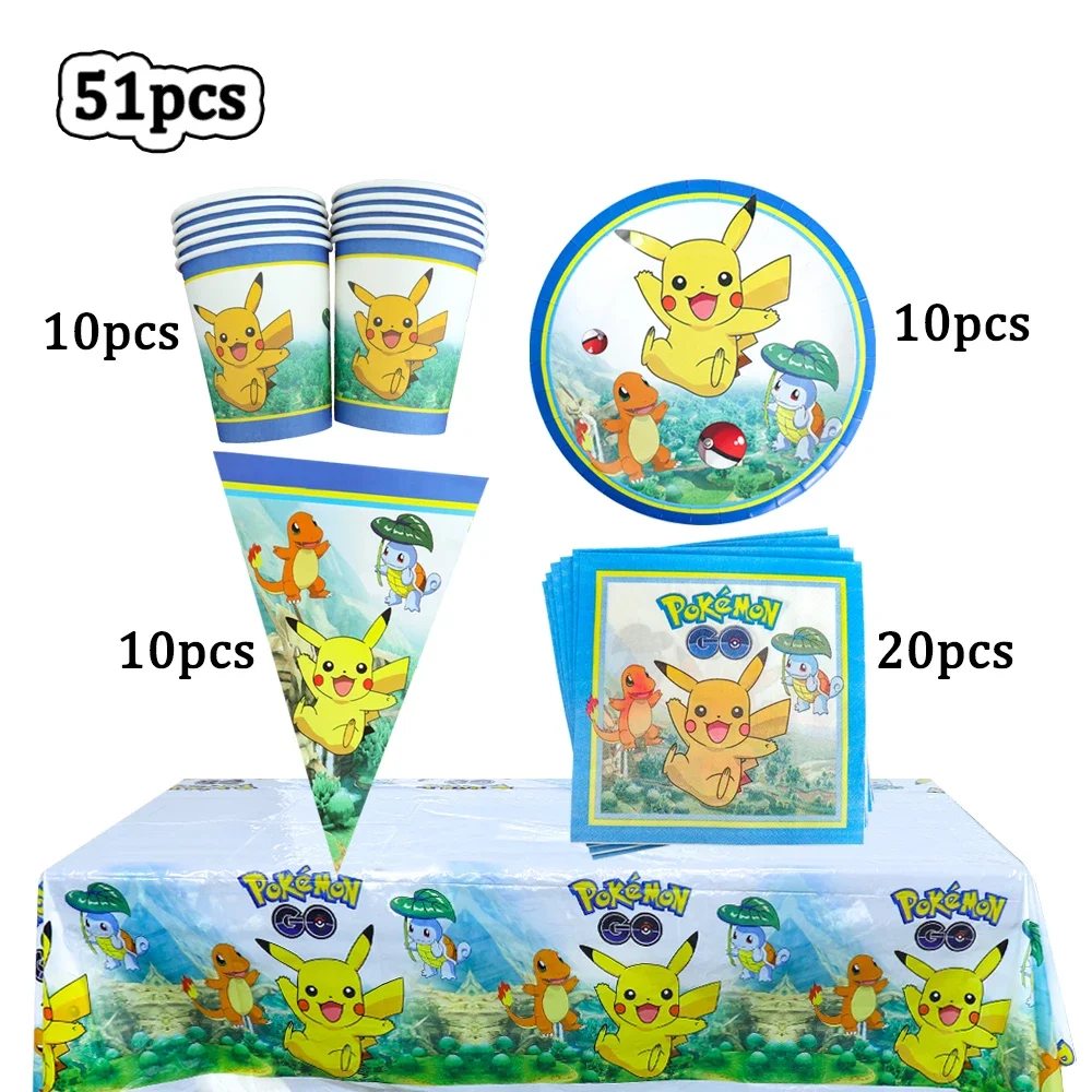 TAKARA TOMY Pokemon Jungen Geburtstag Party Dekoration Einweg Geschirr Set Tischdecke Pappbecher Teller Pikachu Charaktere Liefert 10