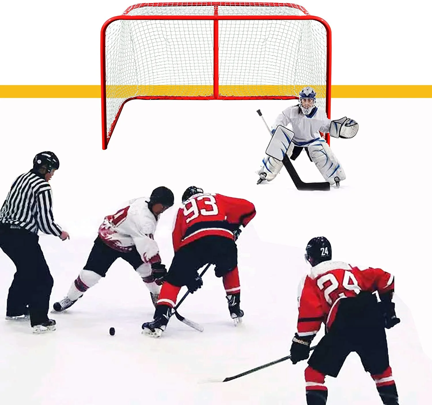 Professional Official Size Galvanized Steel Frame Ice Hockey Goal with Net