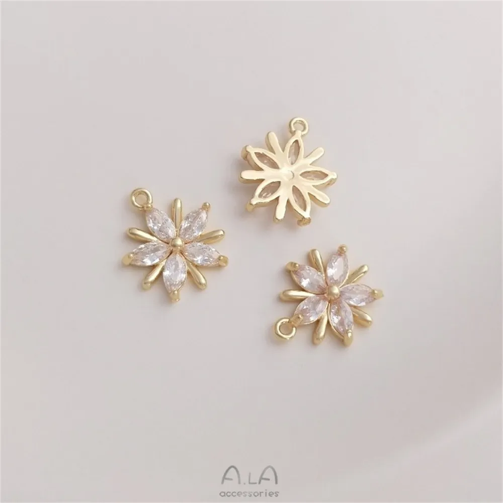 Zircon Peach Blossom and Cherry Blossom Daisy Pendant 14K Pack Gold Flower Shaped Pendant DIY Bracelet Earrings Jewelry Pendant - view 6