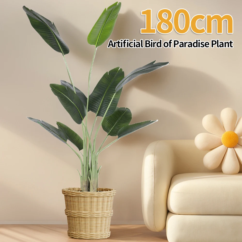 

180cm/6FT Large Artificial Plants Bird of Paradise Tree Tropical Fake Banana Leaves Plastic Palm Plants for Home Garden Decor