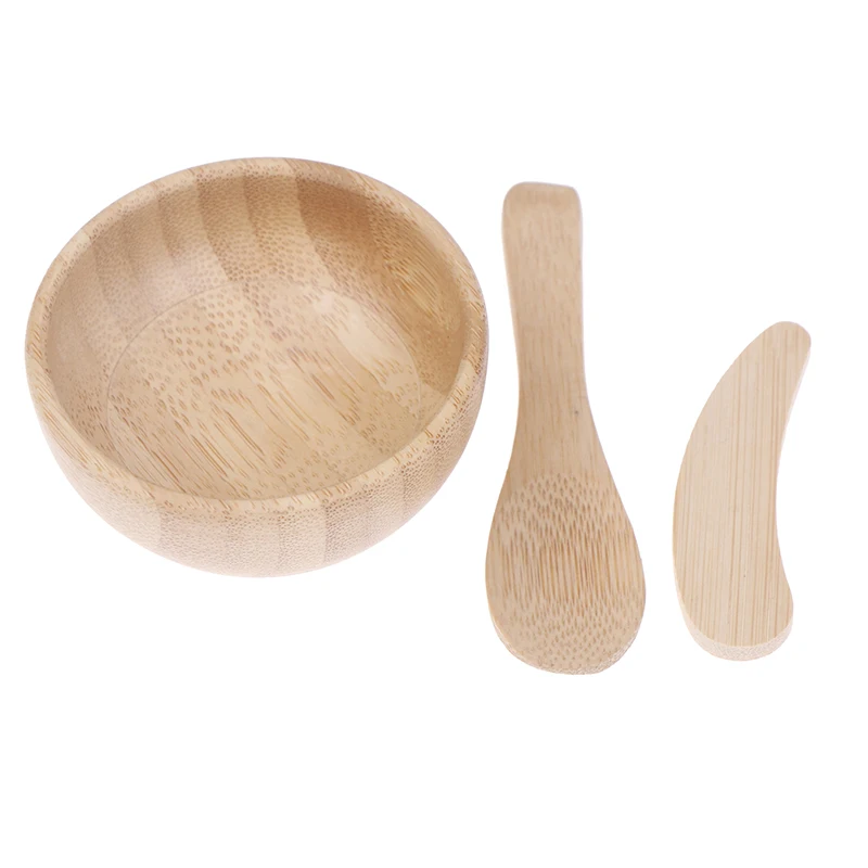 Natural Empty Bamboo Facial Mask Bowl Spoon Environmental Cosmetic Packaging Container Wooden Mask DIY Tools Makeup Container