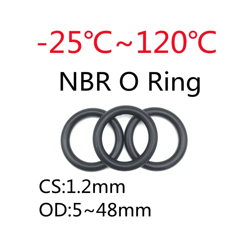 50pcs NBR O Ring Gasket s CS 1.2mm OD 5mm ~ 48mm Nitrile Butadiene Rubber Spacer Oil Resistance Washer Round Shape Black