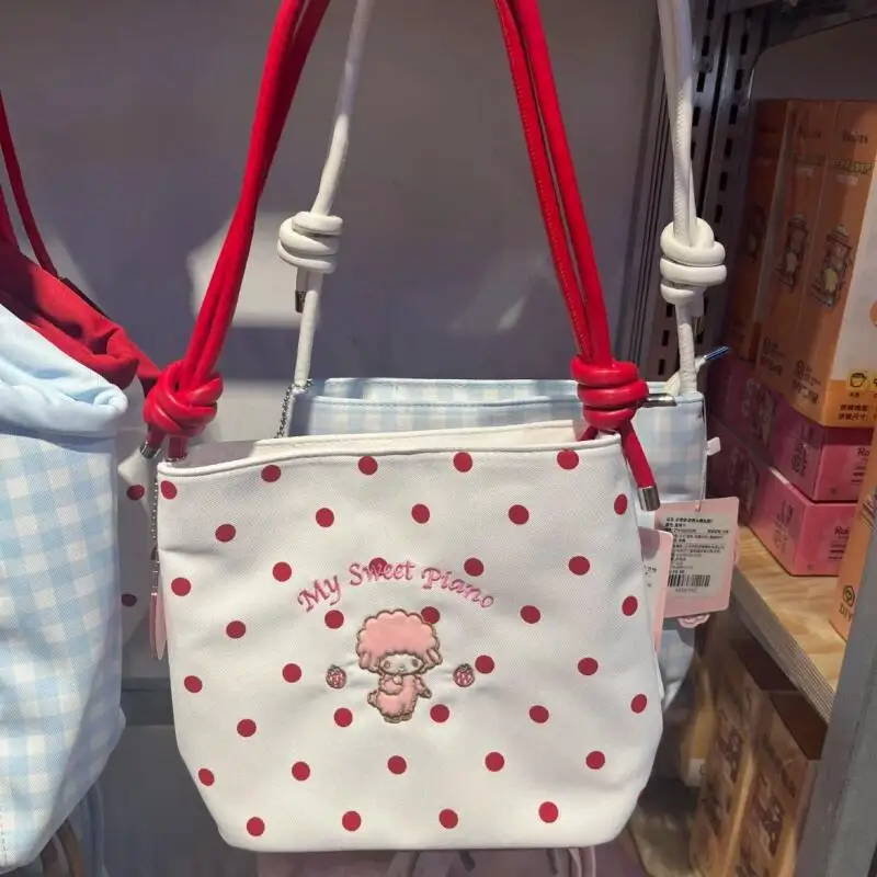Miniso سانريو البيانو المطرزة متقلب قماش الإبط حقيبة للفتيات حقيبة كتف باد حقيبة مستحضرات تجميل تخزين دلو سستة حقيبة
