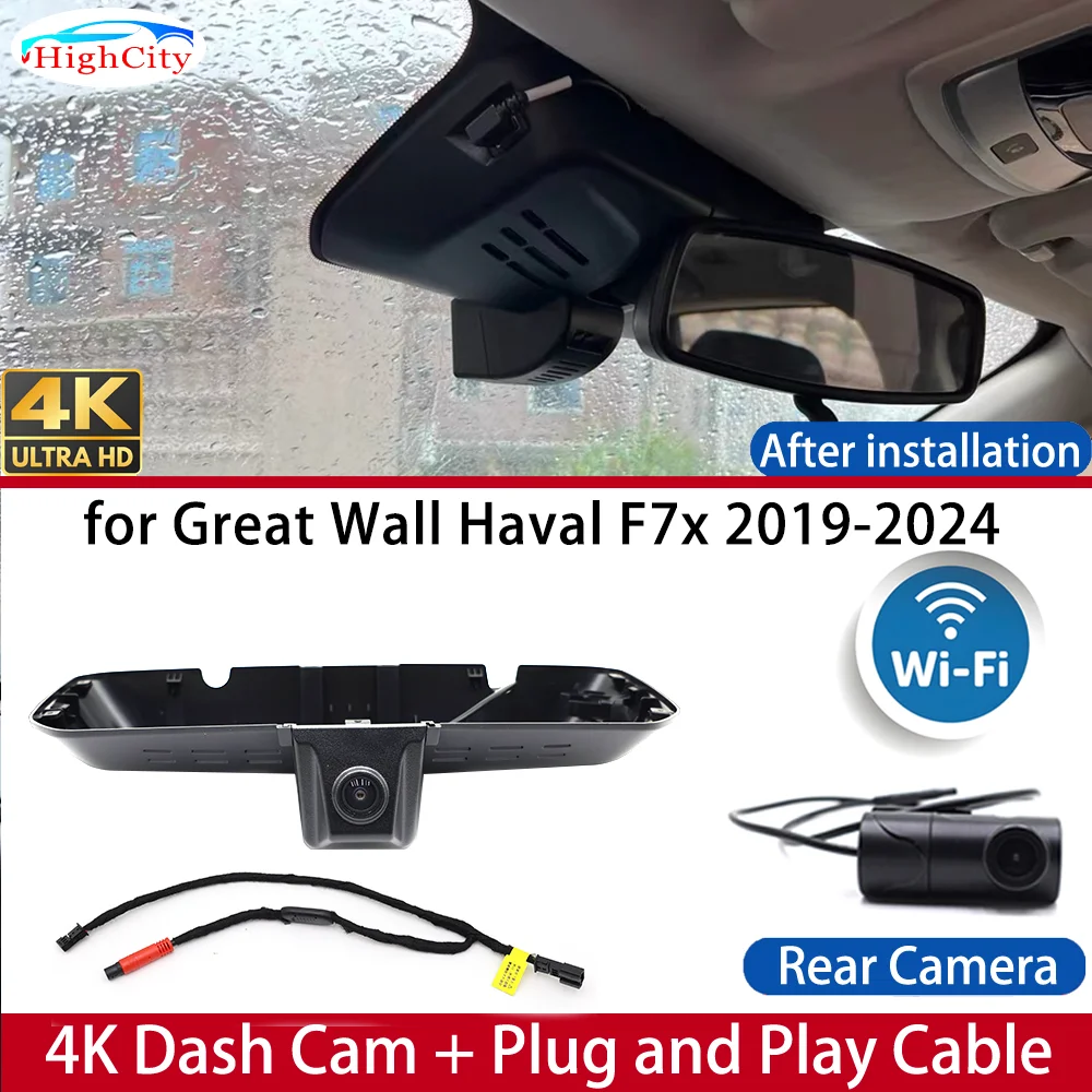 HighCity Dash Cam for Great Wall Haval F7x 2019-2024 4K UHD DVR Dashboard Camera Front＆Rear Video Drive Recorder Night Parking