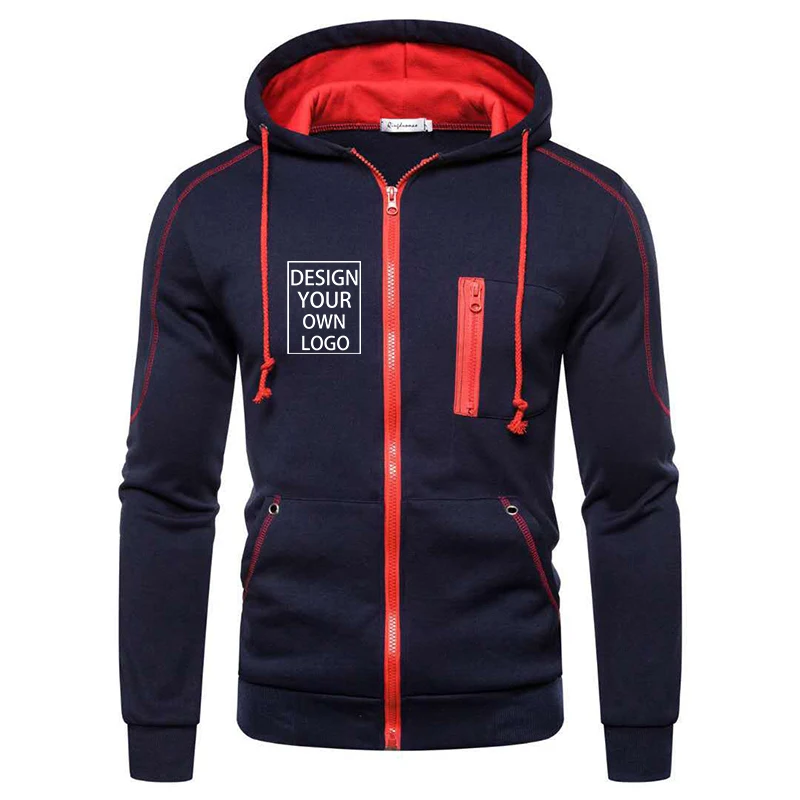 Customized Men Casual Zipper Sweatshirt Hoodies Sweatshirt Sports Pullover Hooded Jacket Zipper Coat