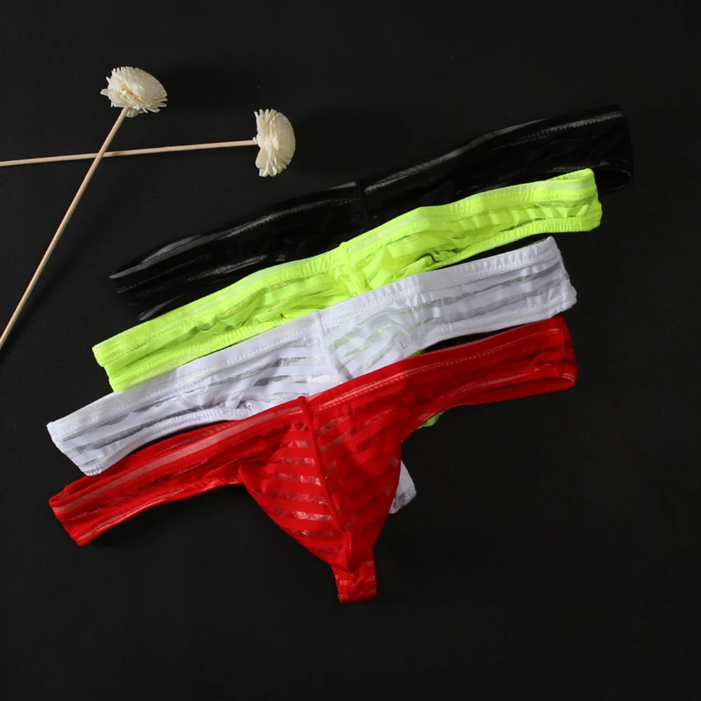 

Men Striped Swimmwear Convex Pouch Underpants Thong See Through Mesh String Male Gays Clothes Bikini Elastic String T Back Pants