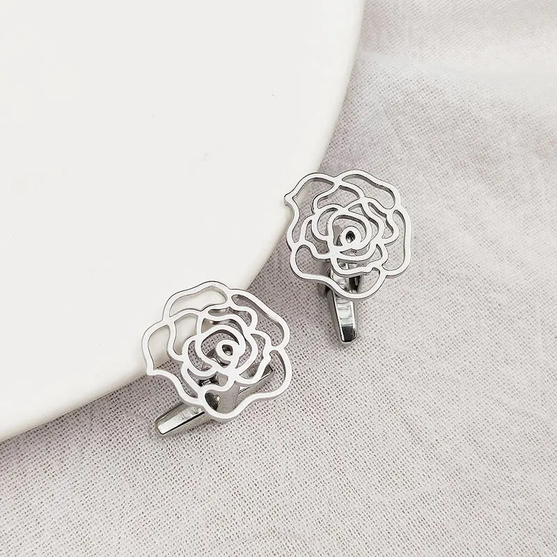 Stainless Steel  4Colors Rose Flower Cufflinks for Women New Personalise Hollow Design French Shirt Cuffs Mens Suit Accessories