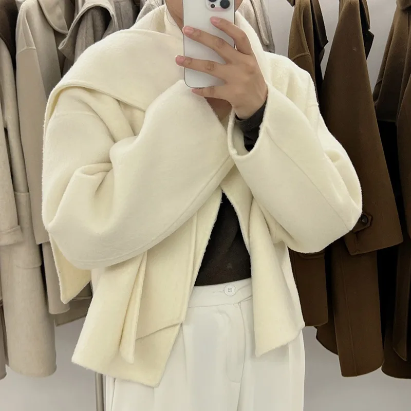 New Fashion New Scarf Collar Short Cashmere Coat Women\'s Casual Loose Wool Jacket