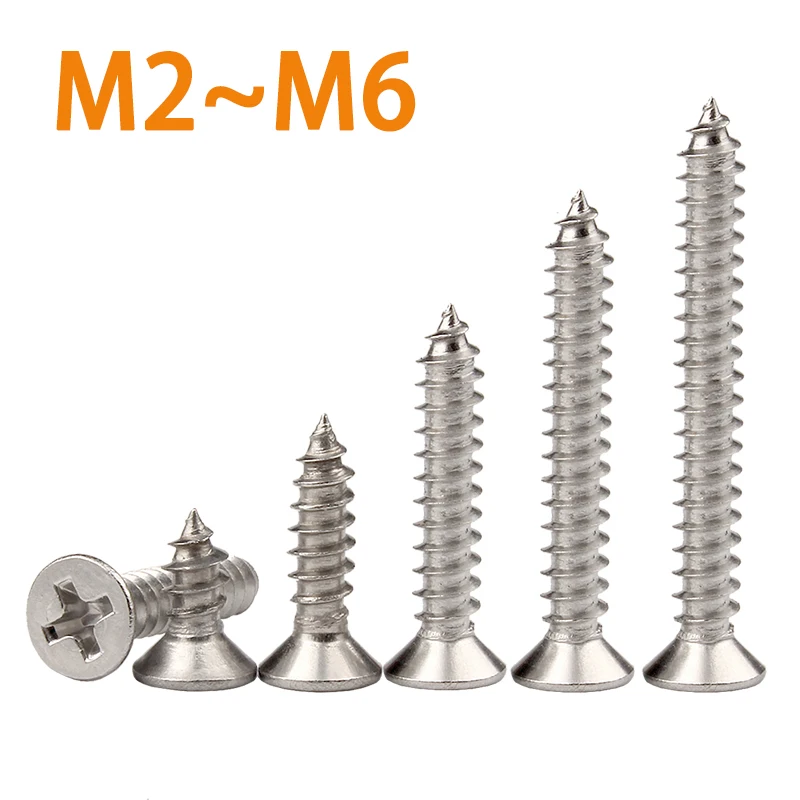 

10/50/100pcs M2 M2.3 M3 M3.5 M4 M5 M6 Cross Flat Head Self-tapping Screws 304 Stainless Steel Phillips Screws Furniture Screw