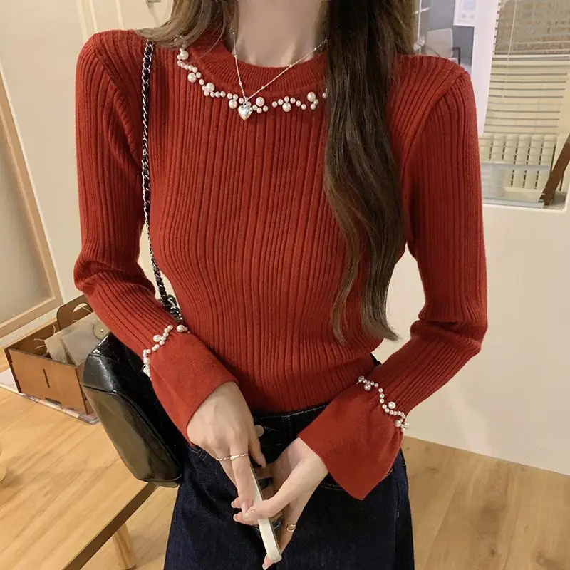 

Slimming Fit Soft Cashmere Sweater Women's Knitted Half High Collar Autumn Winter New Style Bulkier Collar Knitwear Top M174