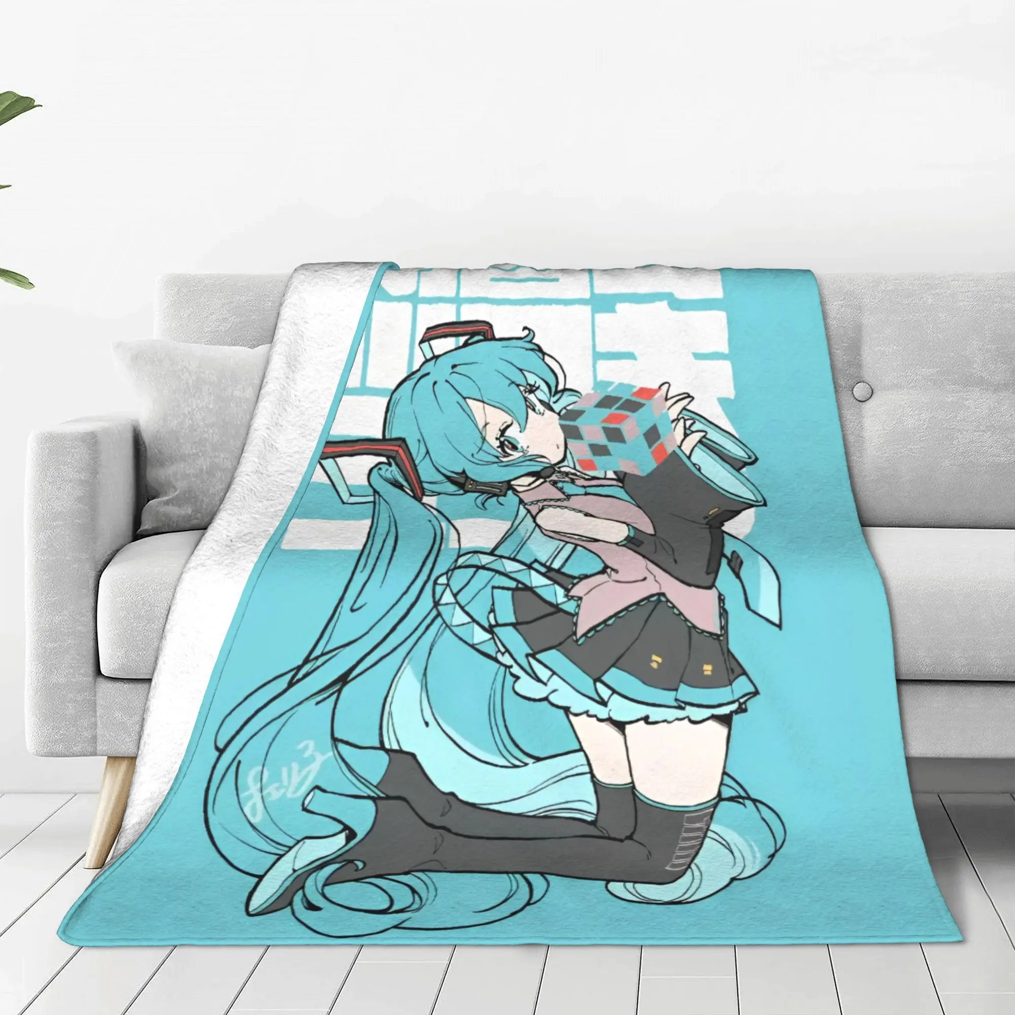 Hatsune Miku Vocaloid Girl Blankets Flannel Textile Decor   Multifunction Lightweight Thin Throw Blankets Home Travel Rug Piece