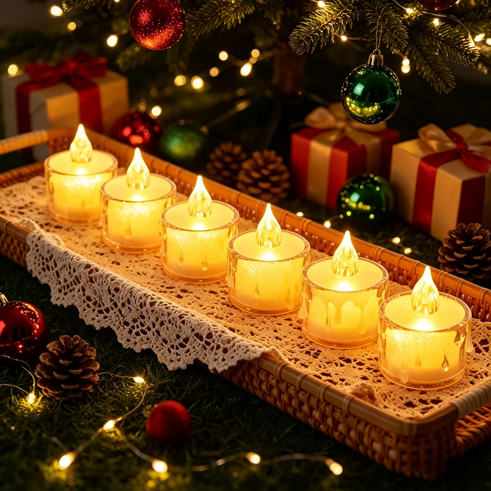 6pcs Transparent Tear LED Tea Wax, Used for Christmas Showcase, Festive Atmosphere Lighting, Wedding Banquet Hall Desktop Decor