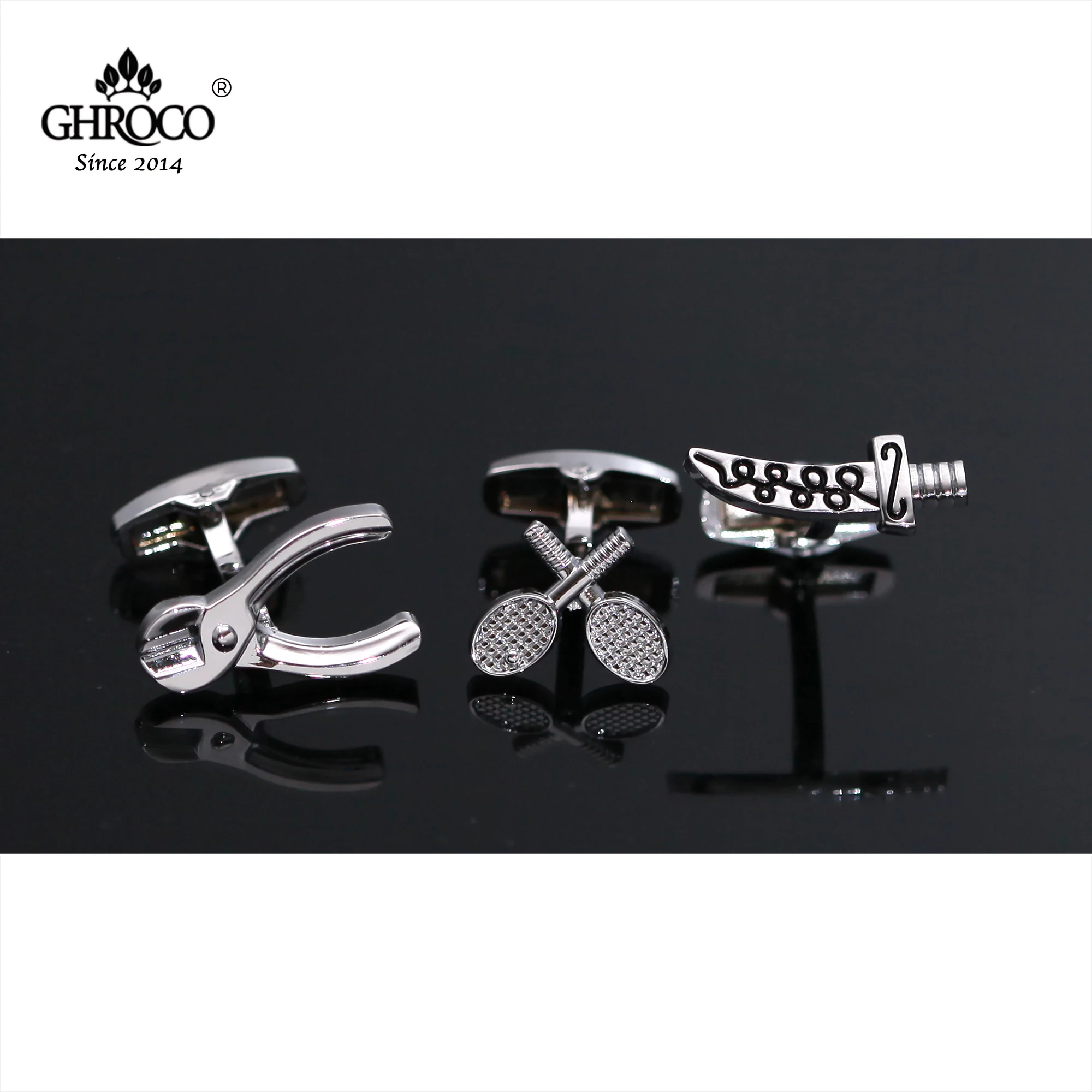 

GHROCO High-Quality Exquisite Tennis Racket &Knife & Pliers Shape Cufflink Fashion Luxury Gift for Business Men&Woman Groom