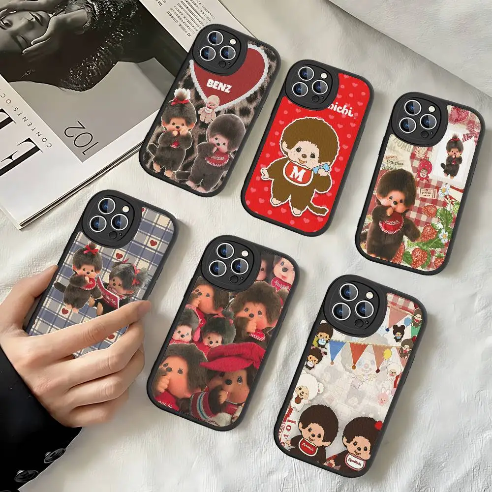 Kawaii IP M-M-Monchhichis Phone Case For IPhone 16 15 14 13 12 11 Pro Max Plus Leather Shockproof Cover