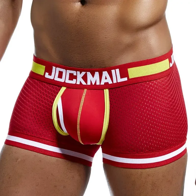 JOCKMAIL Boxers Elasticity Mesh Underwear Men Boxers Homme Cueca Boxer Shorts Sexy Mens Pouch Boxers Male Underpants Gay Pantie