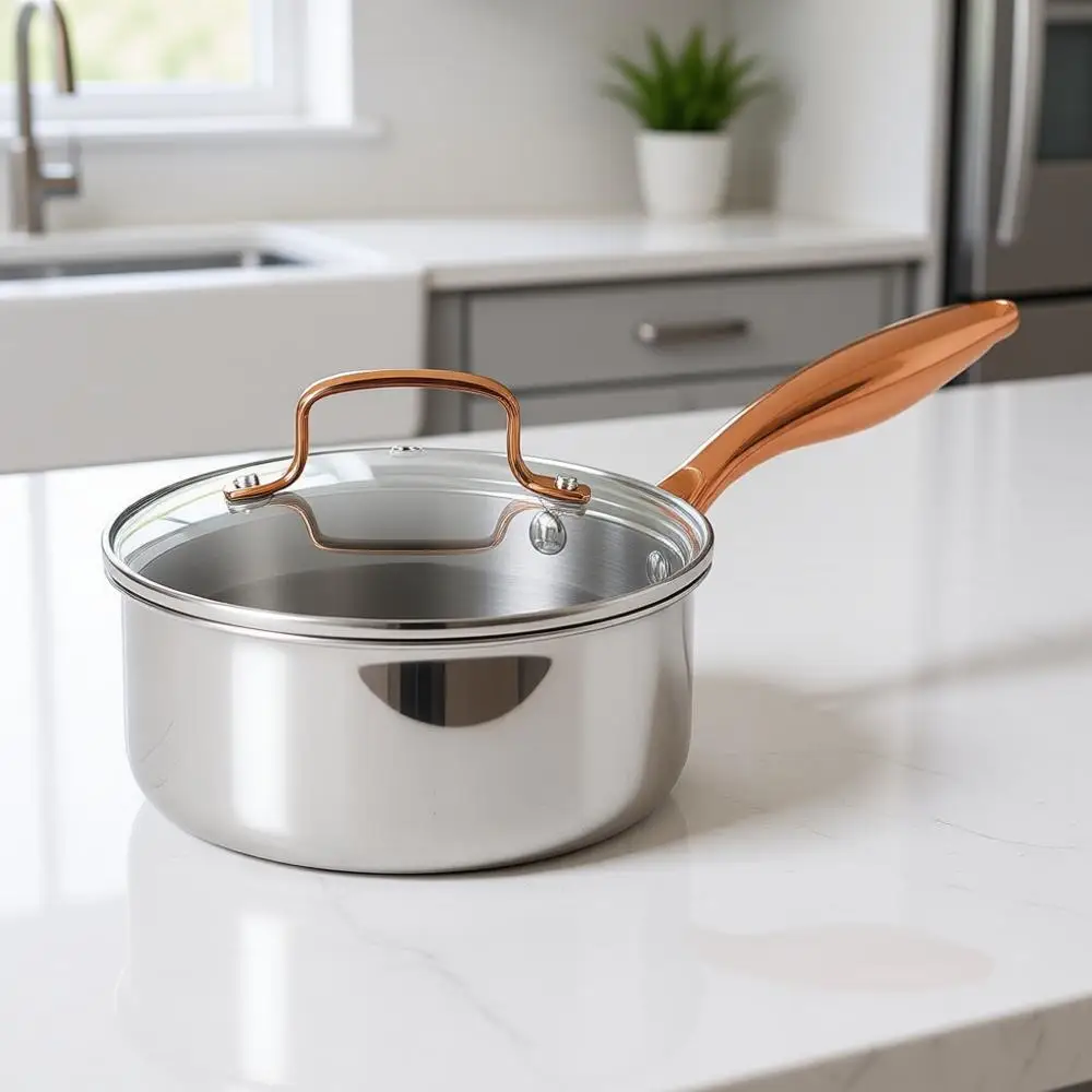 

2Qt Stainless Steel Sauce Set, Non-Toxic 3-Ply Stainlessware Set with Lids, Small Kitchen Pots, Oven Safe, Compatible with Induc