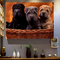 5D Diy Diamond Painting,Lovely SharPei Dog,Embroidered With Rhinestones,Square Animal Diamond Paintings,Wall Art,Decoration