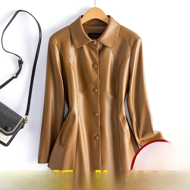 Manteau en cuir véritable Haining pour femme, style court, nouvelle collection 2025, en peau de mouton, printemps-automne, mode amincissante, grande taille