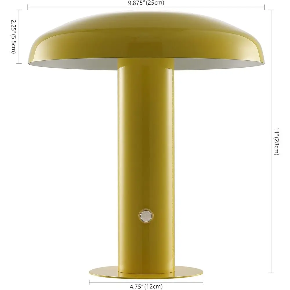 11 Contemporary Mushroom Table Lamp - Rechargeable/Cordless, Ideal for Reading, Living, Office, and Bedroom, Yellow view 3