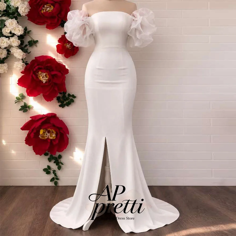 AP pretti Customized Modern Strapless Wedding Dresses For Woman Detachable Puff Sleeve Front Slit Detail Mermaid Bridal Gown