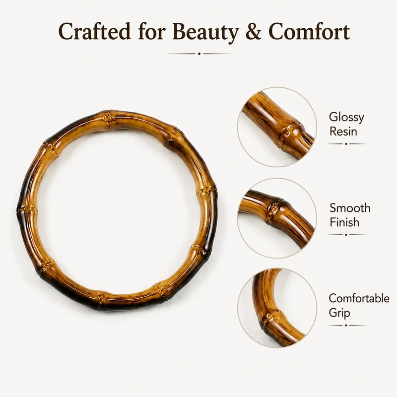 2/4/10Pcs 12/13/15Cm Resin O Ring Handbag Handles Faux Bamboo Round Grip for Crochet Clutch Woven Purse Straw Tote Retro Repair