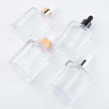 5pcs 50ml square dropper bottle massage pipette bottles for essential oil glass aromatherapy liquid dropper refillable