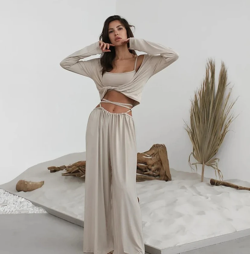 

Новое весенне-осеннее нижнее белье, длинные брюки, пижама с длинными рукавами, комплект из 3 предметов, модная и удобная домашняя одежда, одежда для дома