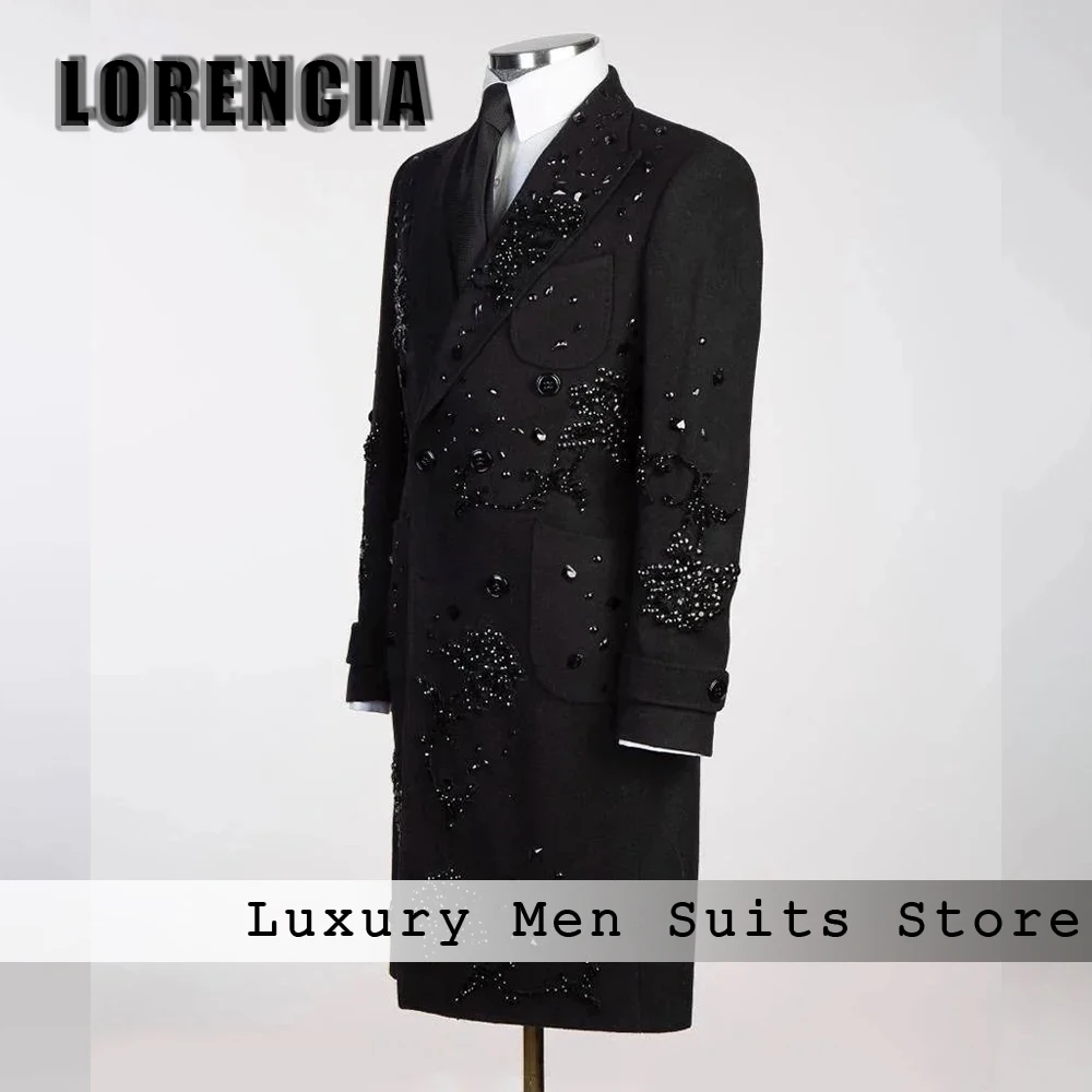 

Formal Rhinestone Suit for Men Long Jacket Double Breasted Elegant Evening Party Coat Customized Winter Outwear costumes homme