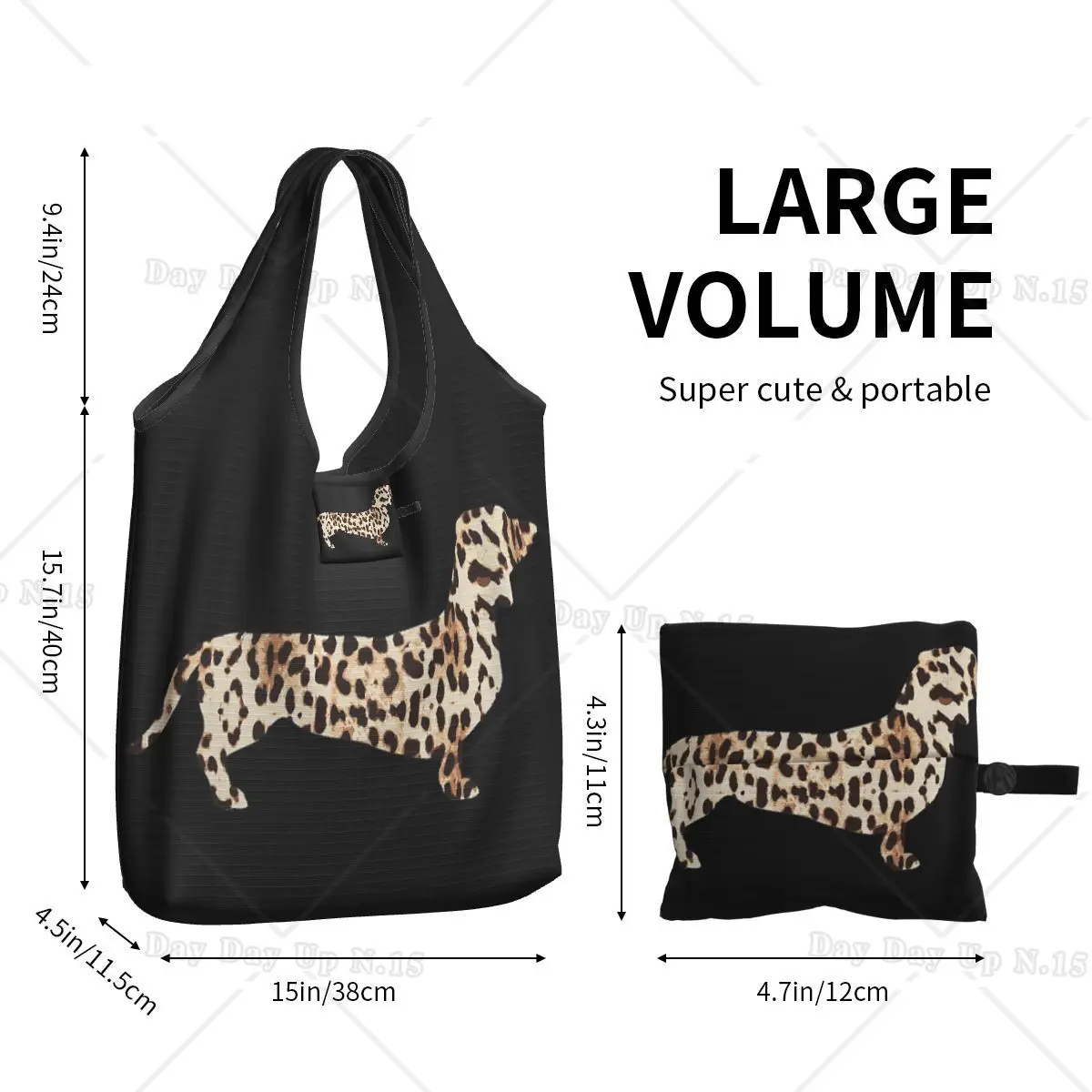 Reusable Dachshund Dog Leopard Pattern Grocery Bags Foldable Machine Washable Wiener Sausage Doxie Shopping Bag Lightweight