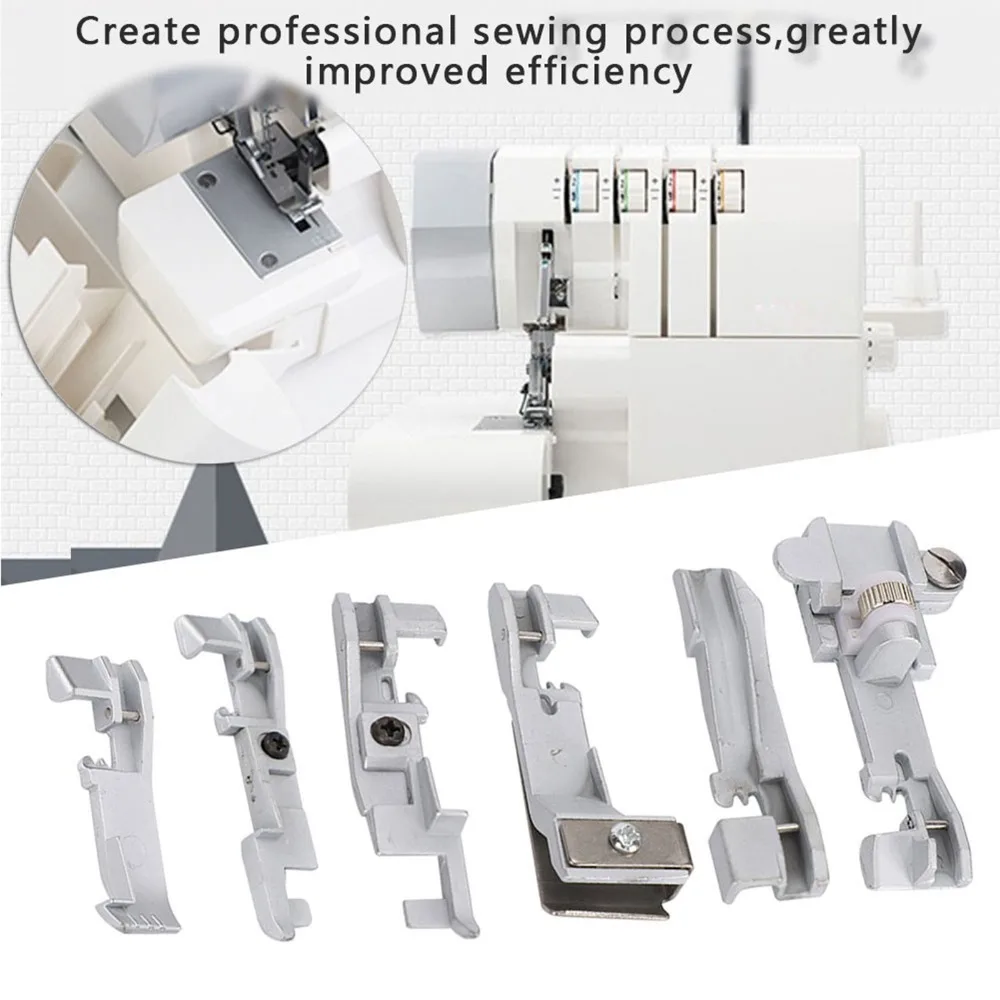 

Набор из 6 прижимных лапок из цинкового сплава, совместимых с многофункциональными оверлочными машинами, прочные, для SINGER 14U, 14CG754, 14SH654