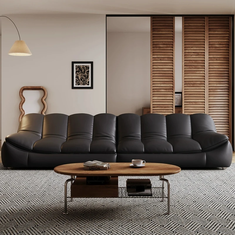 

modern and simple living room, black sailing sofa