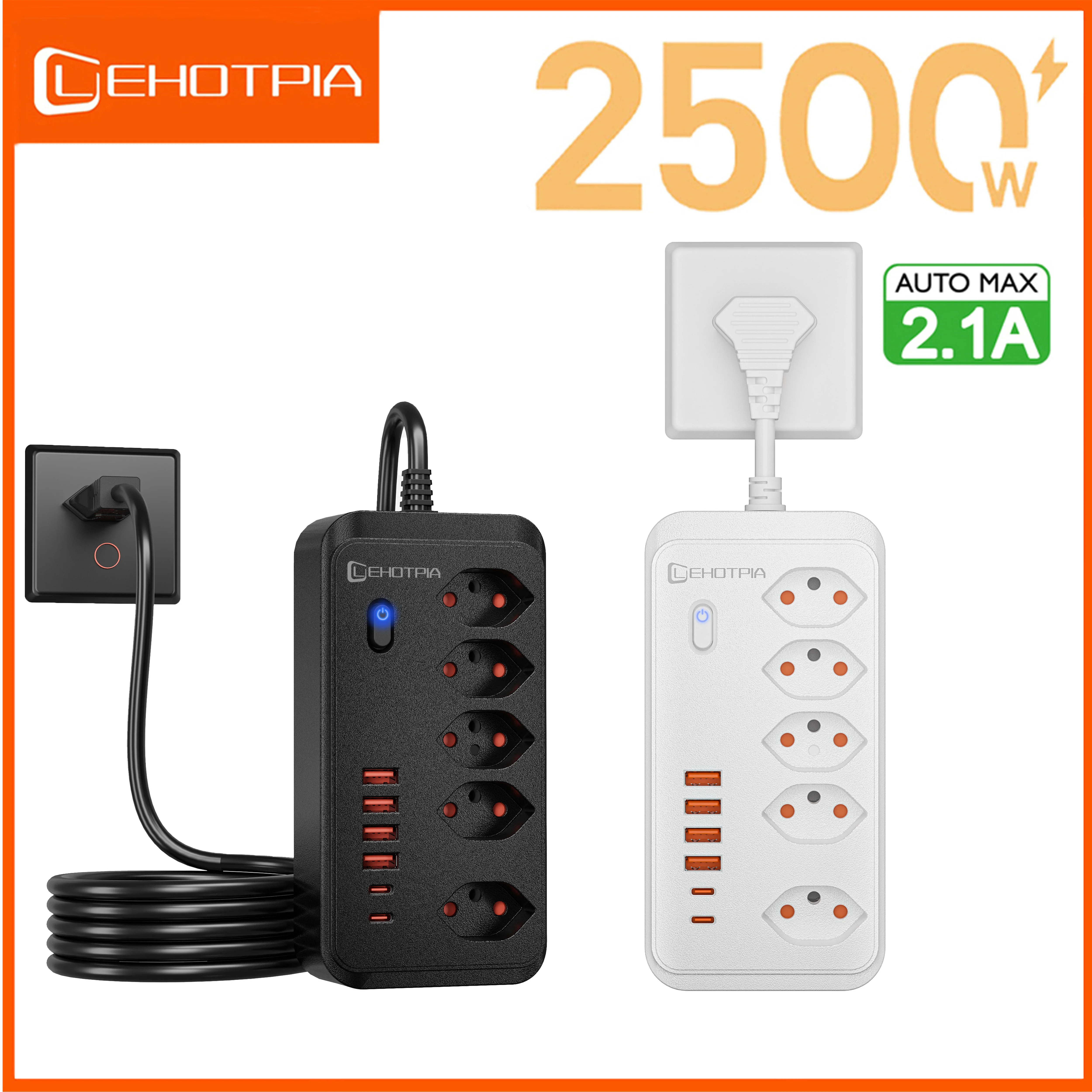 Switzerland Plug Wall Mounted AC Power Strip Multitap 1.8M Extension Cord Outlets And With USB C Ports Chargeing Network Adapter