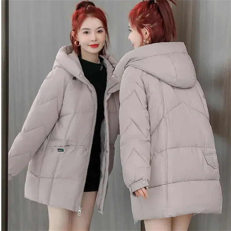 Casaco de algodão engrossado novo estilo jaqueta acolchoada de algodão longo com capuz inverno engrossado jaqueta fina para o inverno