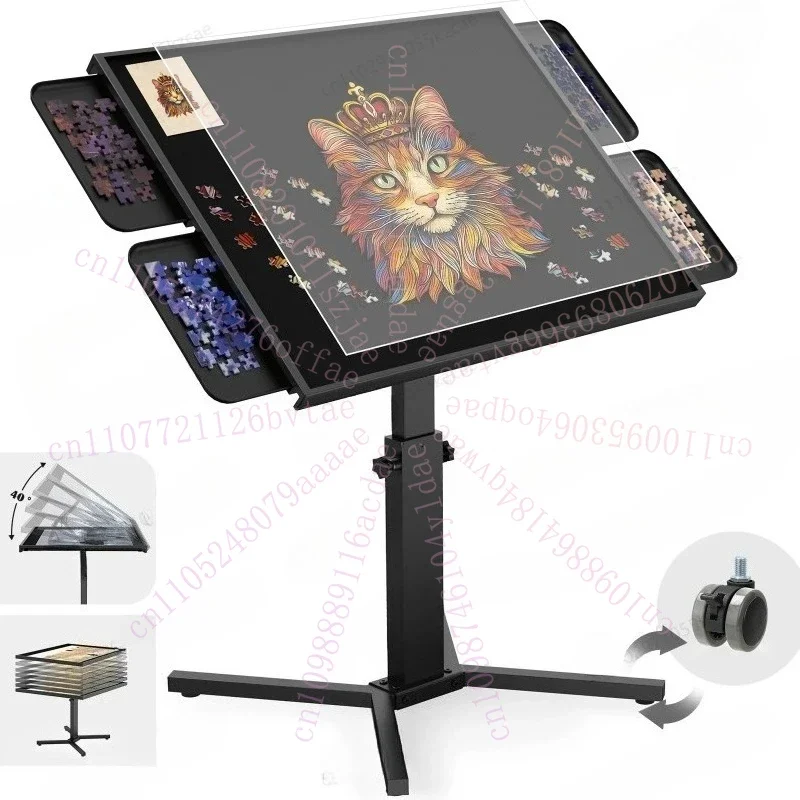 2000 Pieces Puzzle Table, Adjustable Metal Table with Drawers and Ergonomic Cover
