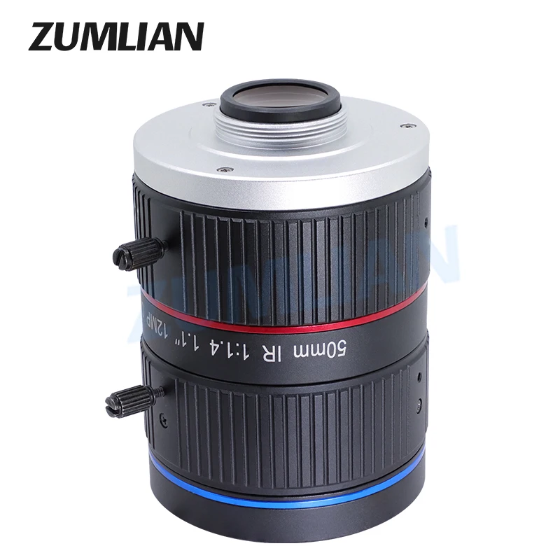 ZUMLIAN IR Lens 1.1 Inch Large Sensor Size 50mm Fixed Focus 12MP Manual Iris F1.4 C Mount Lens for ITS Surveillance Camera